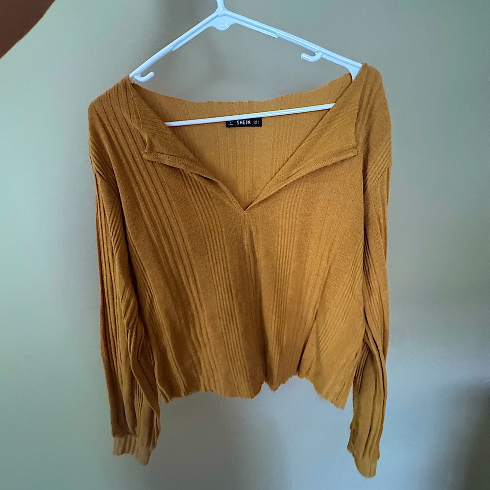 SHEIN Mustard Ribbed Knit Polo Sweater – Size S